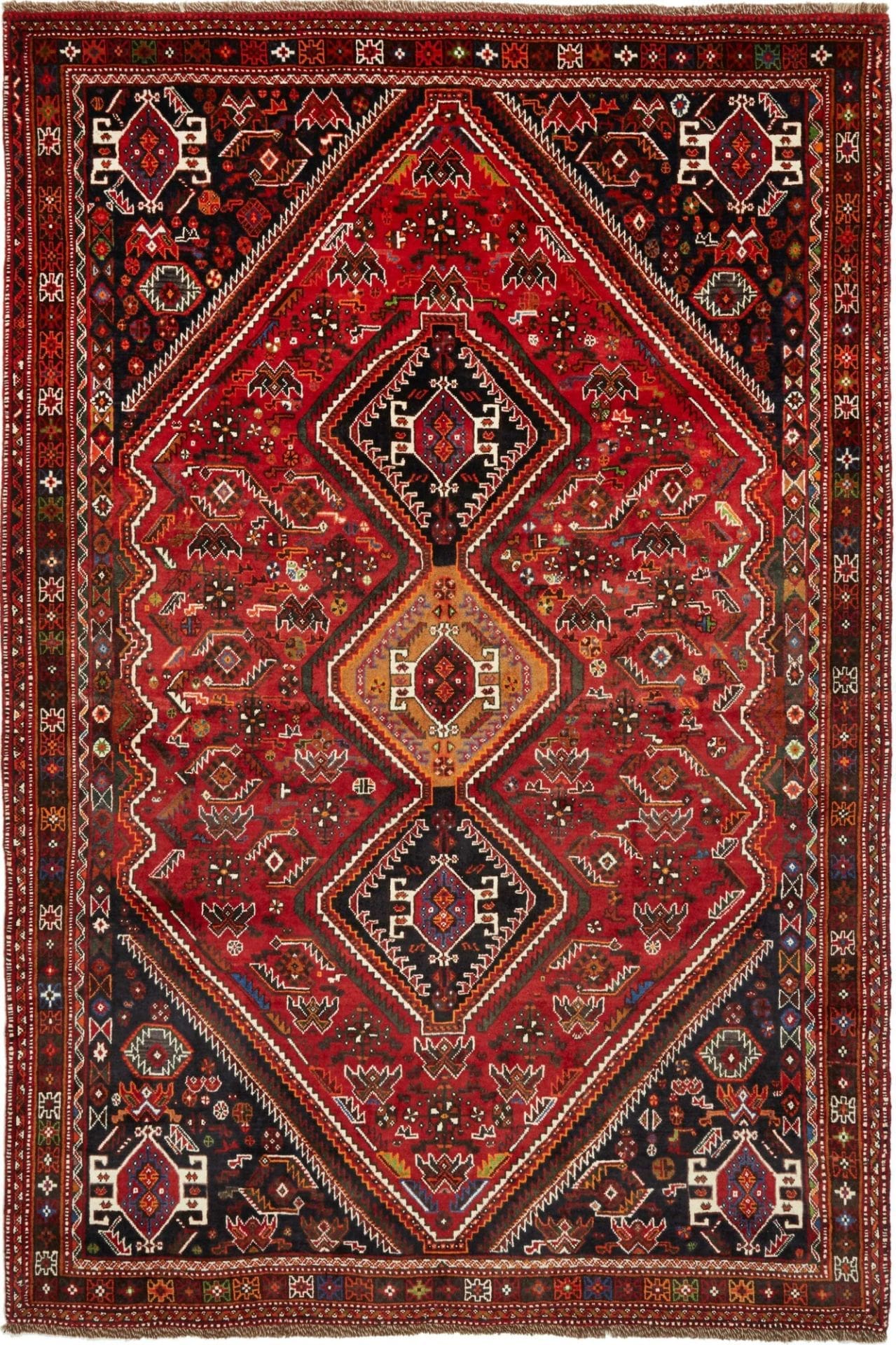 Shiraz Teppich 188 x 280cm, Wolle, geometrisches Muster, handgeknüpft