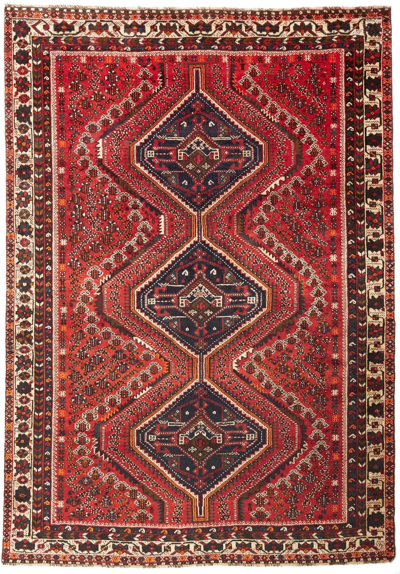 Shiraz Teppich 208 x 293 cm, Wolle, geometrisches Muster, handgeknüpft