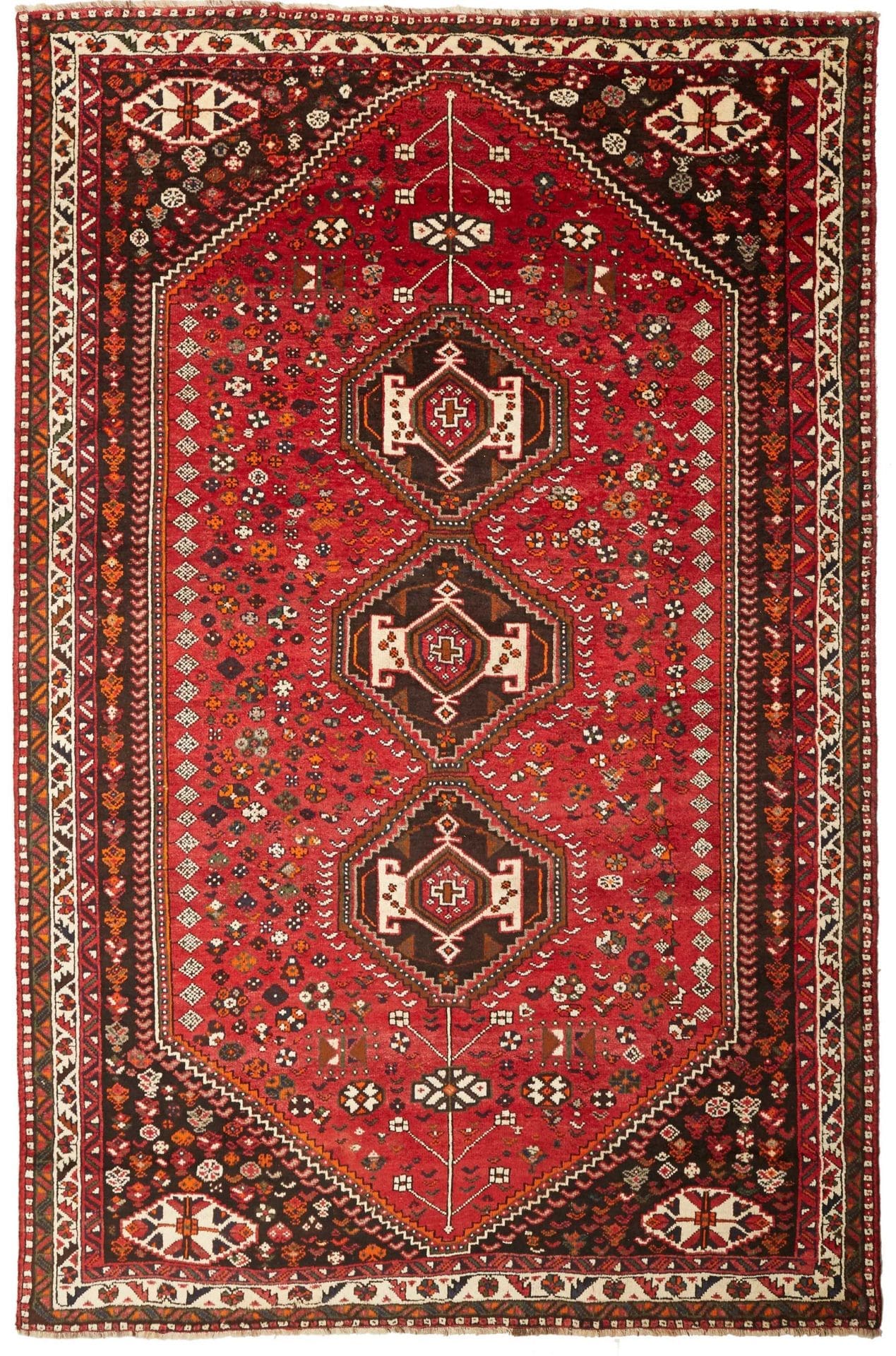 Shiraz Teppich 208 x 310cm, Wolle, geometrisches Muster, handgeknüpft