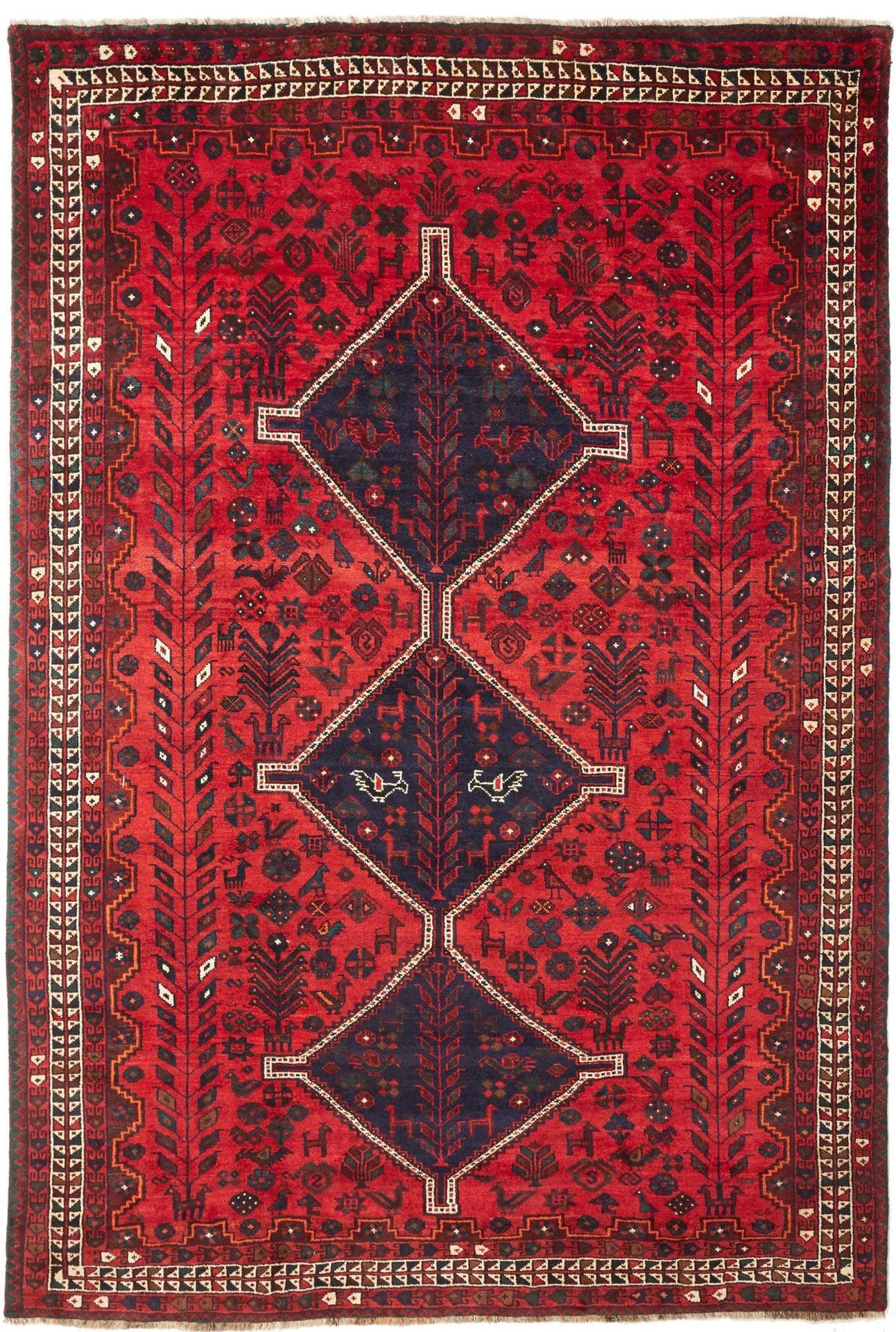 Shiraz Teppich 211 x 305cm, Wolle, geometrisches Muster, handgeknüpft