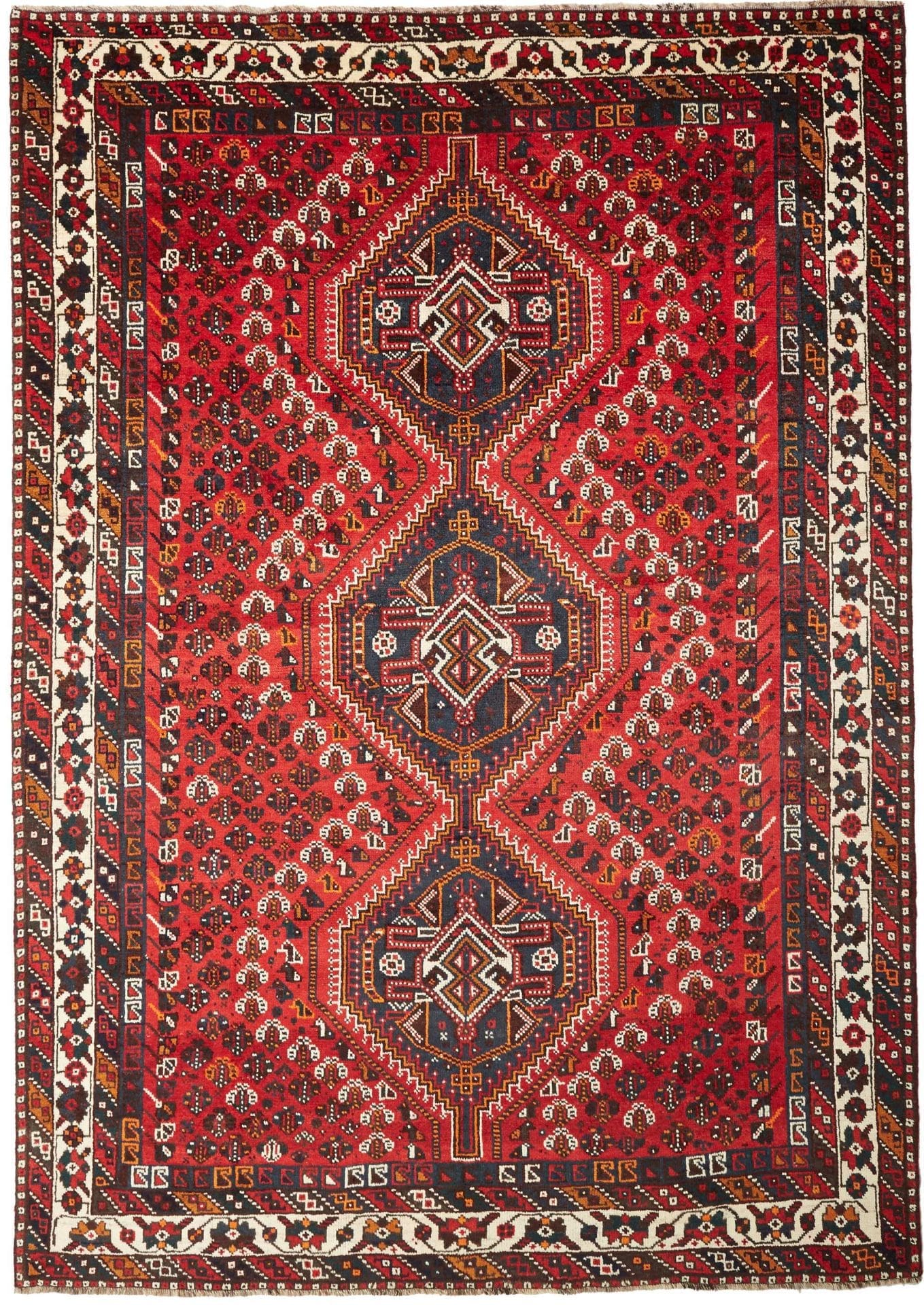 Shiraz Teppich 216 x 303cm, Wolle, geometrische Muster, handgeknüpft