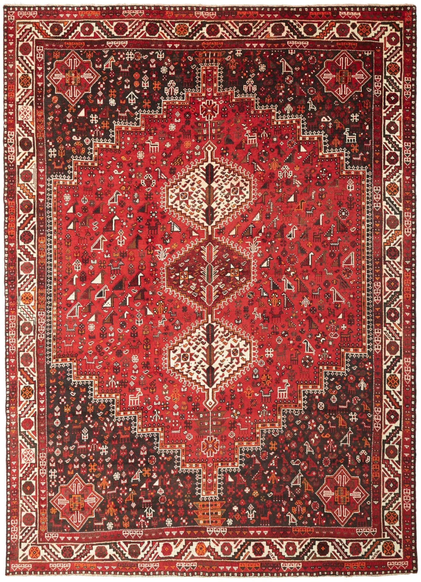 Shiraz Teppich 218 x 302 cm, handgeknüpft, Wolle, geometrisches Muster
