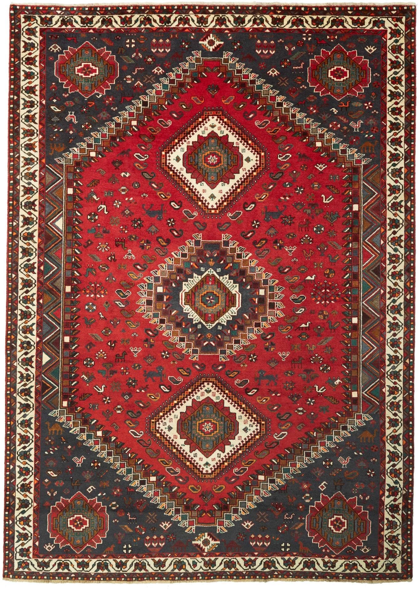 Shiraz Teppich 223 x 308cm, Wolle, geometrisches Muster, handgeknüpft