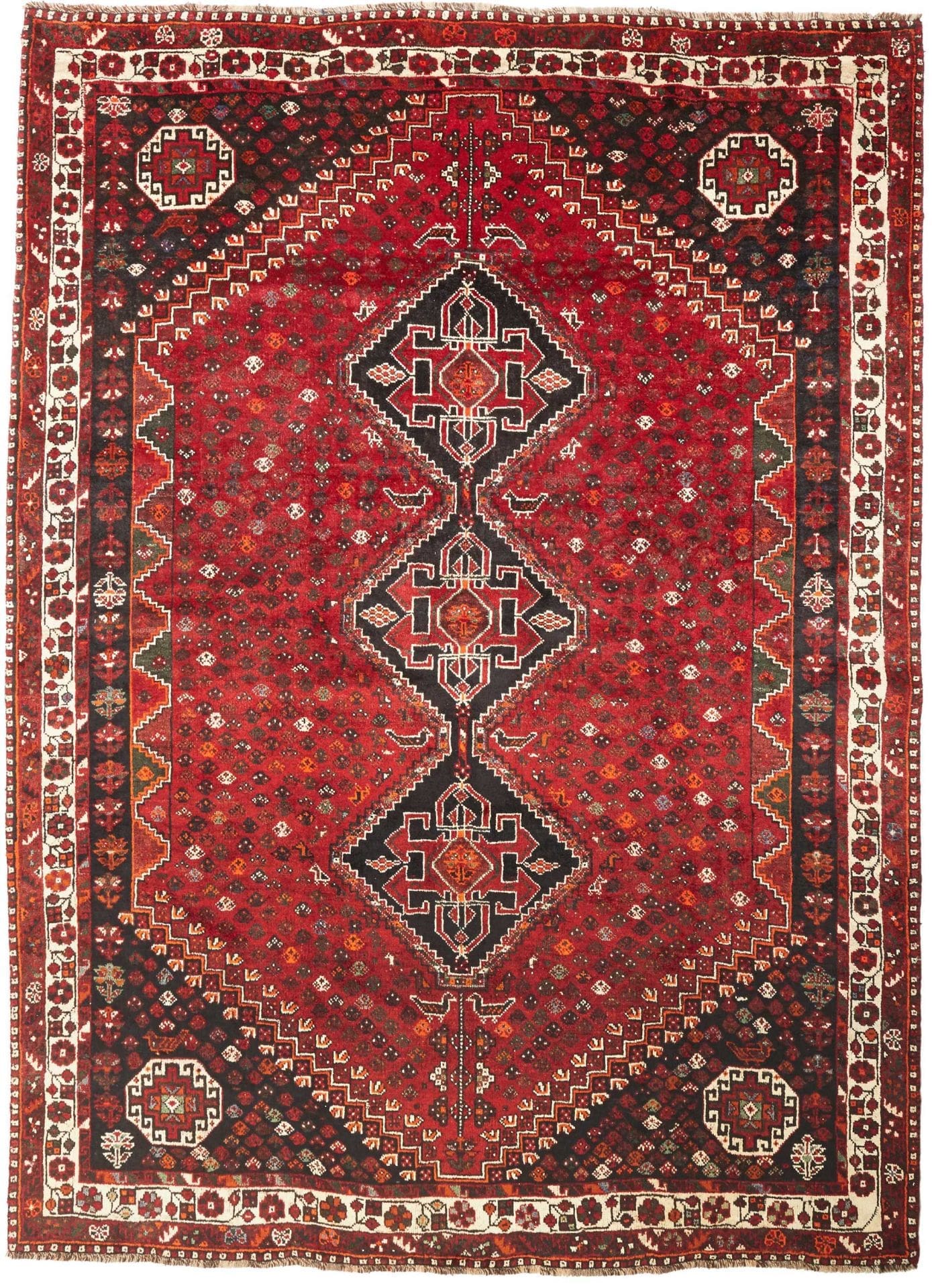 Shiraz Teppich 228 x 310 cm, geometrisches Muster, handgeknüpft