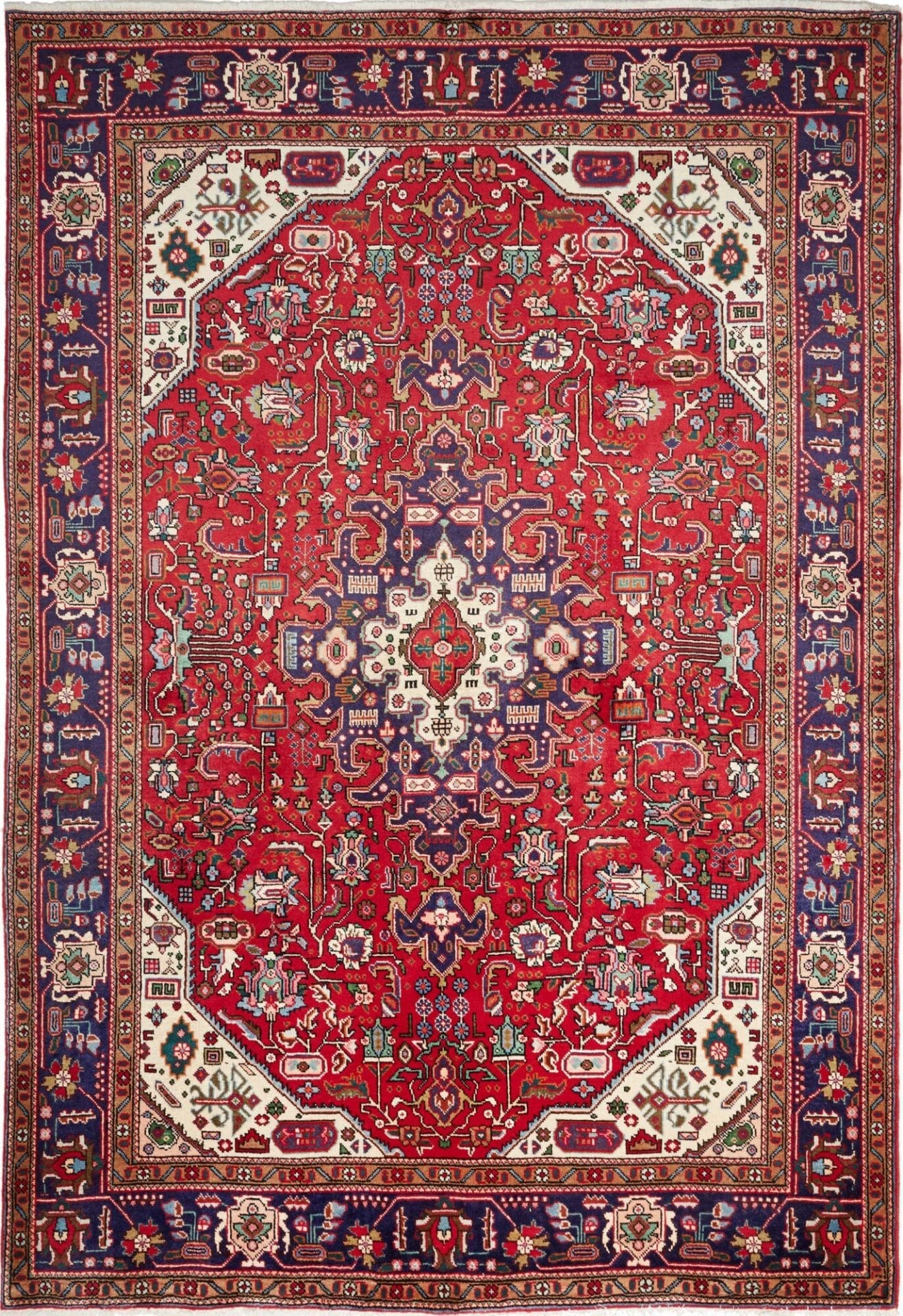 Täbriz Teppich 201 x 287 cm, handgeknüpft, Schurwolle, florales Muster