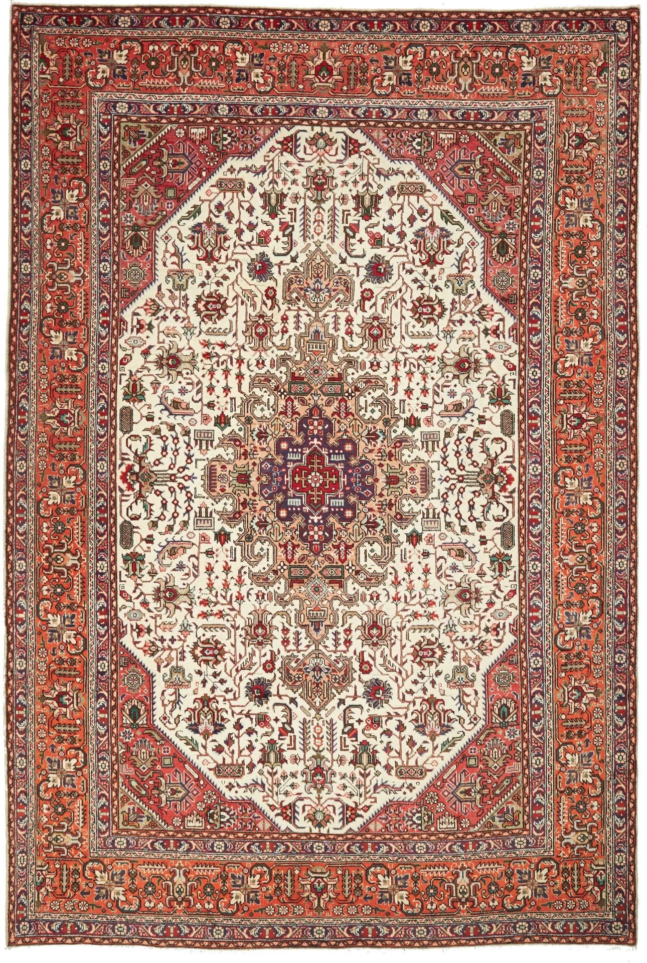 Täbriz Teppich 206 x 302cm, florale Muster, Schurwolle, handgeknüpft