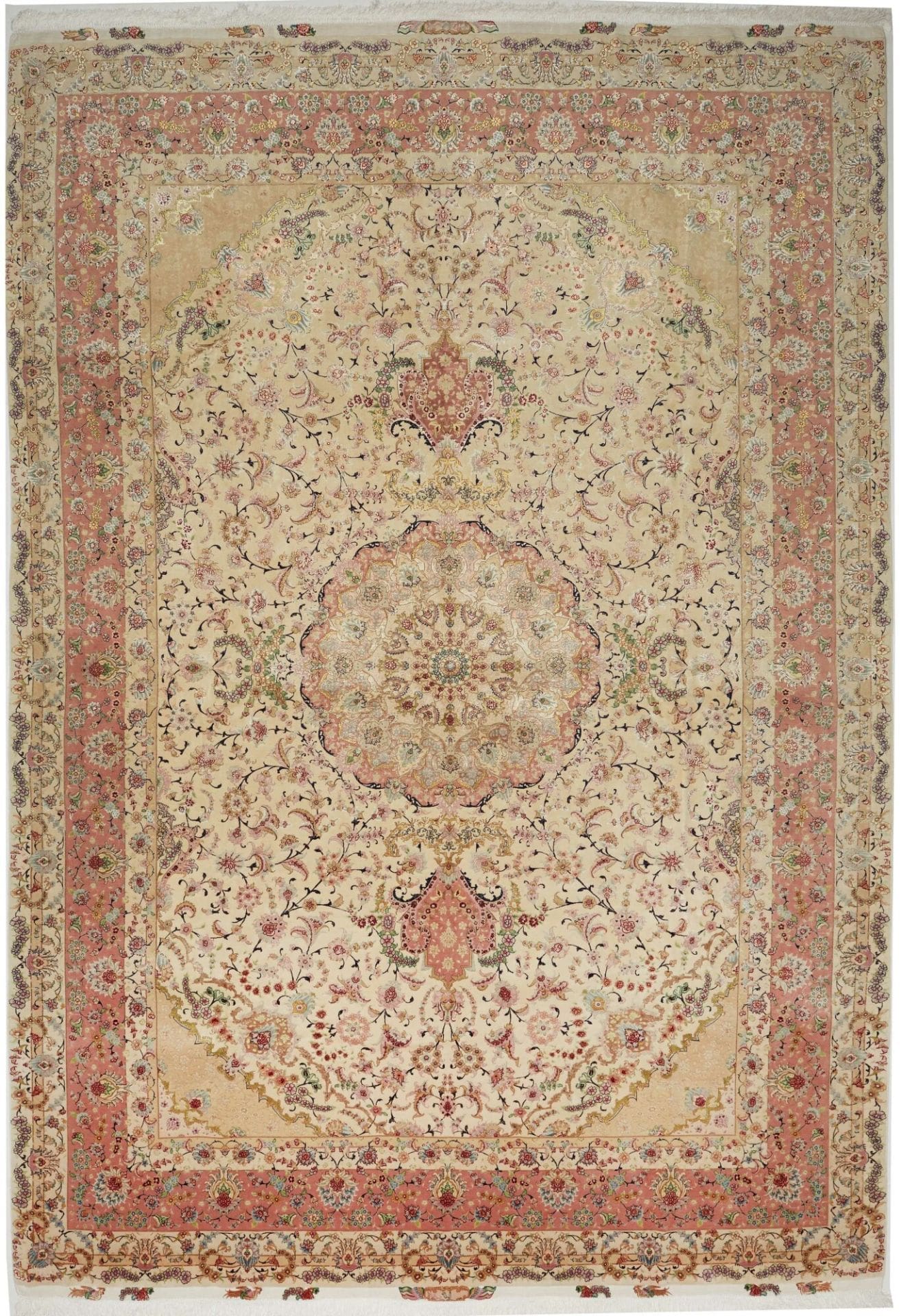 Täbriz Teppich 251 x 363 cm, feine Muster, Schurwolle, handgeknüpft