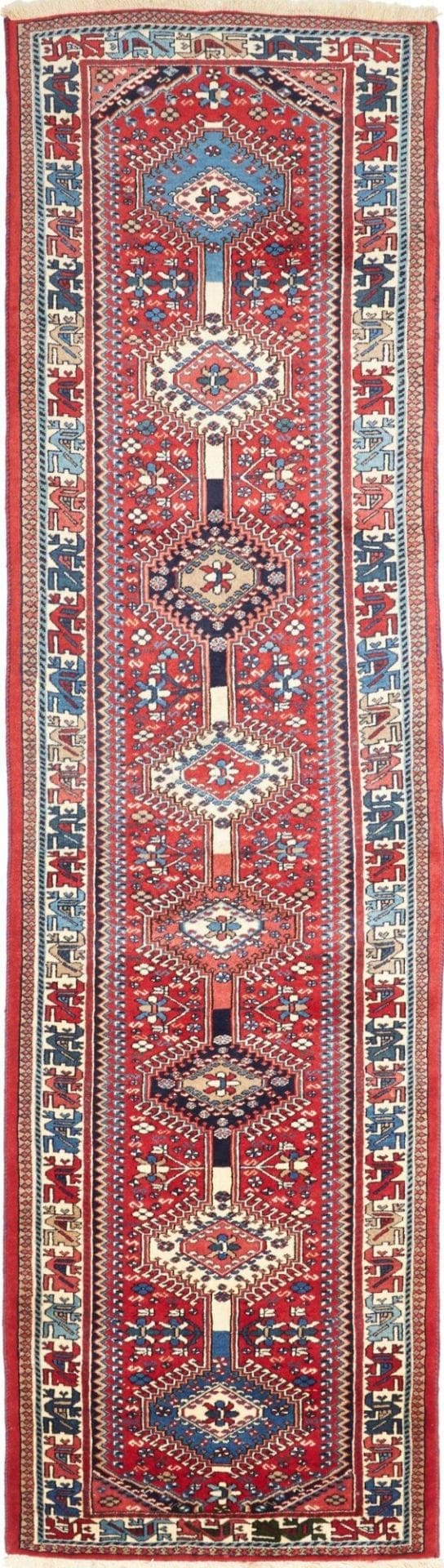 Yalameh Perserteppich 85 x 304cm, geometrisches Muster, handgeknüpft