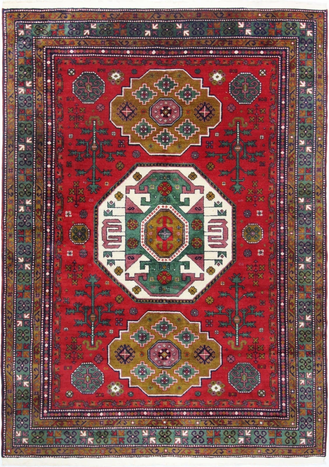 Antiker Kaukasischer Shirvan Teppich 242 x 171 cm, handgeknüpft