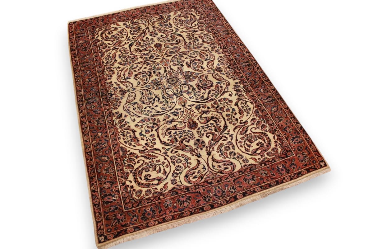 Antiker Perserteppich Sarough 188x128 cm Beige, handgeknüpft