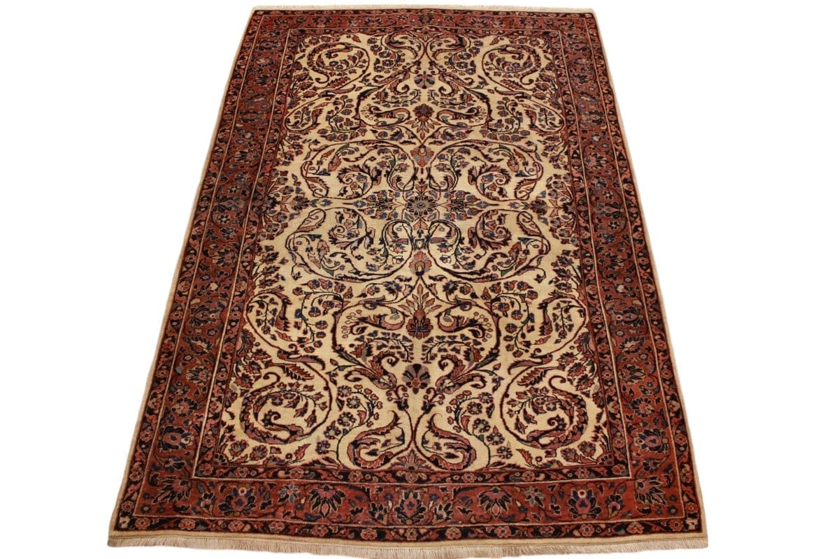 Antiker Perserteppich Sarough 188x128 cm Beige, handgeknüpft