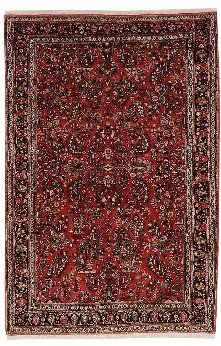 Antiker Perserteppich Sarough 199x131 cm, Blumenmuster, handgeknüpft