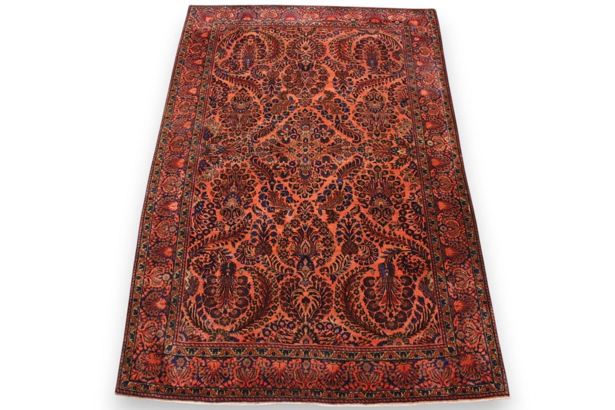 Antiker Perserteppich Sarough 202x131 cm – Farbenfrohes Blumenmuster, handgeknüpft