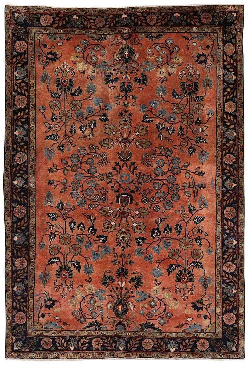 Antiker Perserteppich Sarough 202x136 cm, bunte Blumenmuster, handgeknüpft