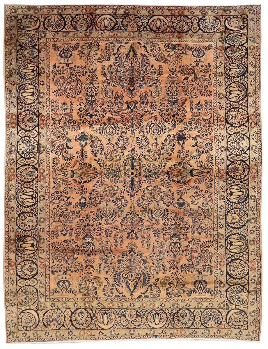 Antiker Sarough Teppich 353x272 cm mit buntem Blumenmuster, handgeknüpft