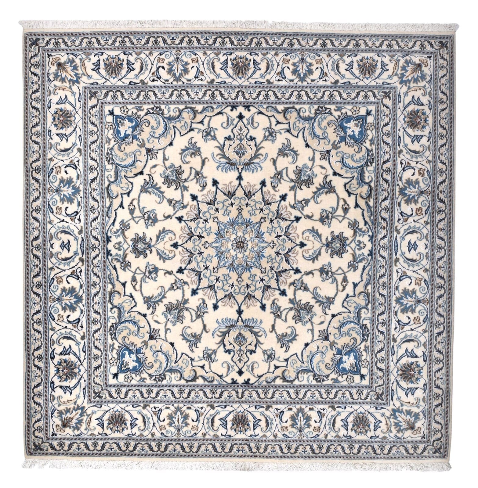 (Verkauft) Handgeknüpfter Perser Teppich Nain 197 x 196 cm, 300.000 Knoten, Beige