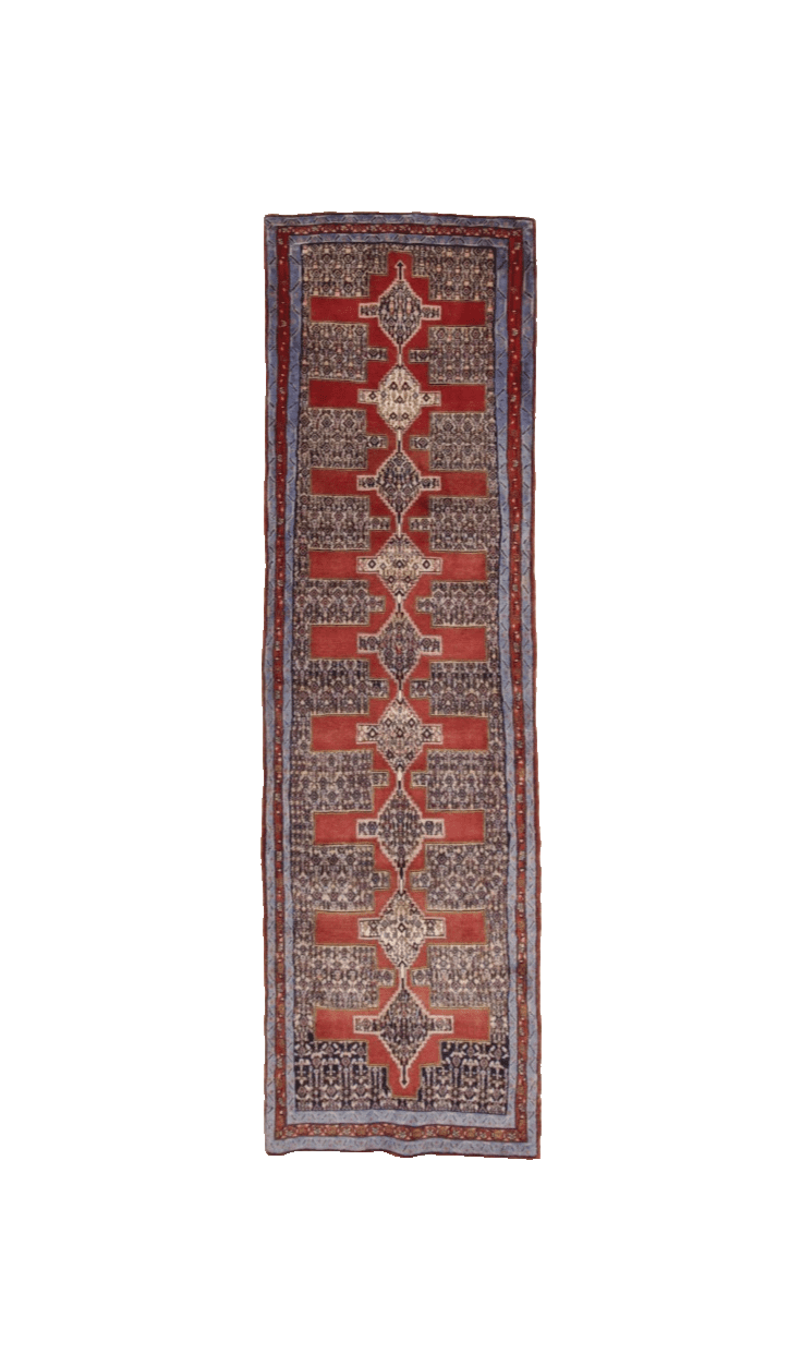 Handgeknüpfter Perser Teppich Senne 282x81cm, 150.000 Knoten, Neu