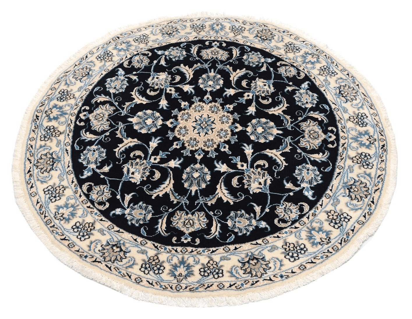 Handgeknüpfter Perserteppich Nain 152 x 151 cm, 300.000 Knoten, Blau