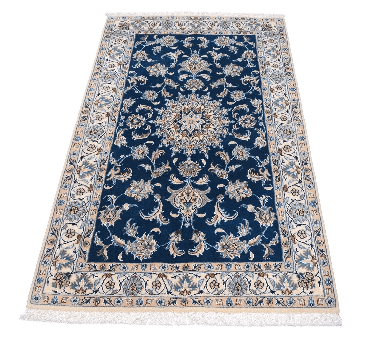 Handgeknüpfter Perserteppich Nain 199x118cm Royalblau, 300.000 Knoten