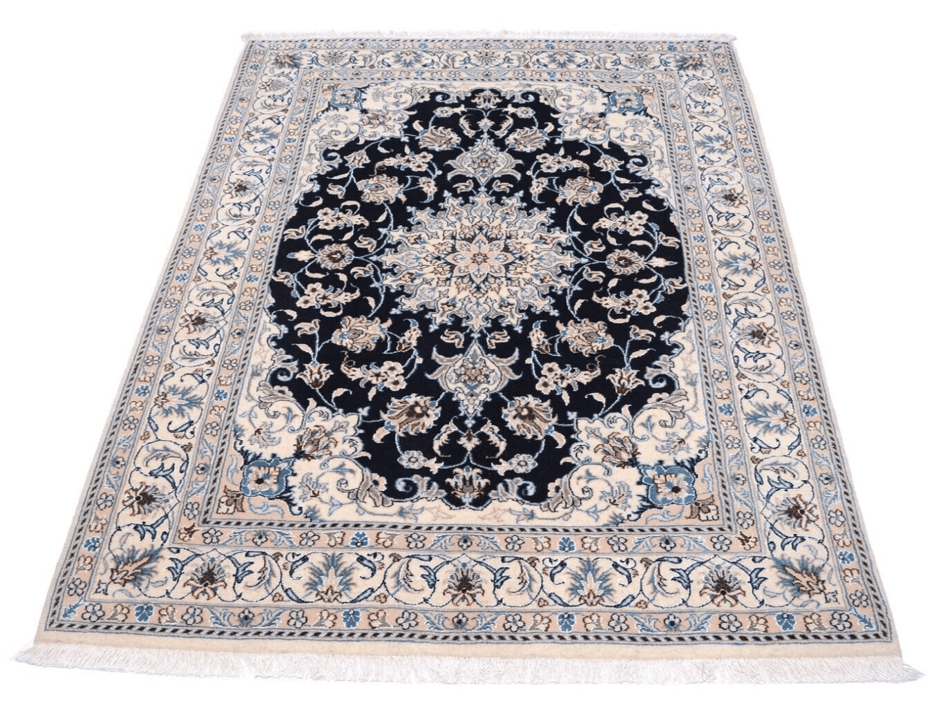 Handgeknüpfter Perserteppich Nain 202 x 151 cm, Blau, 300.000 Knoten