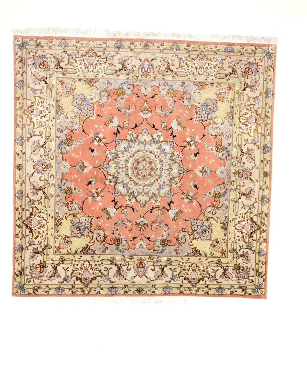 Handgeknüpfter Perserteppich Täbriz 152 x 151 cm, 600.000 Knoten, Seide