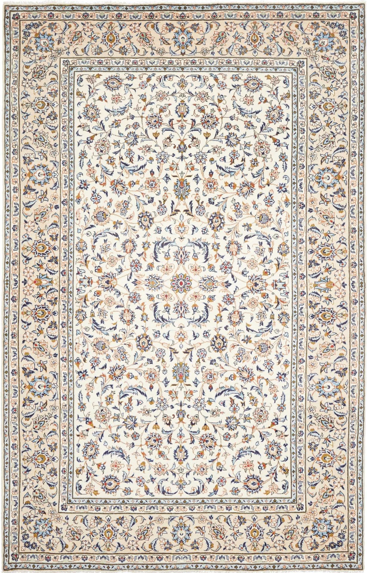 Kashan Teppich 198 x 310 cm, florale Muster, handgeknüpft, Perserteppich