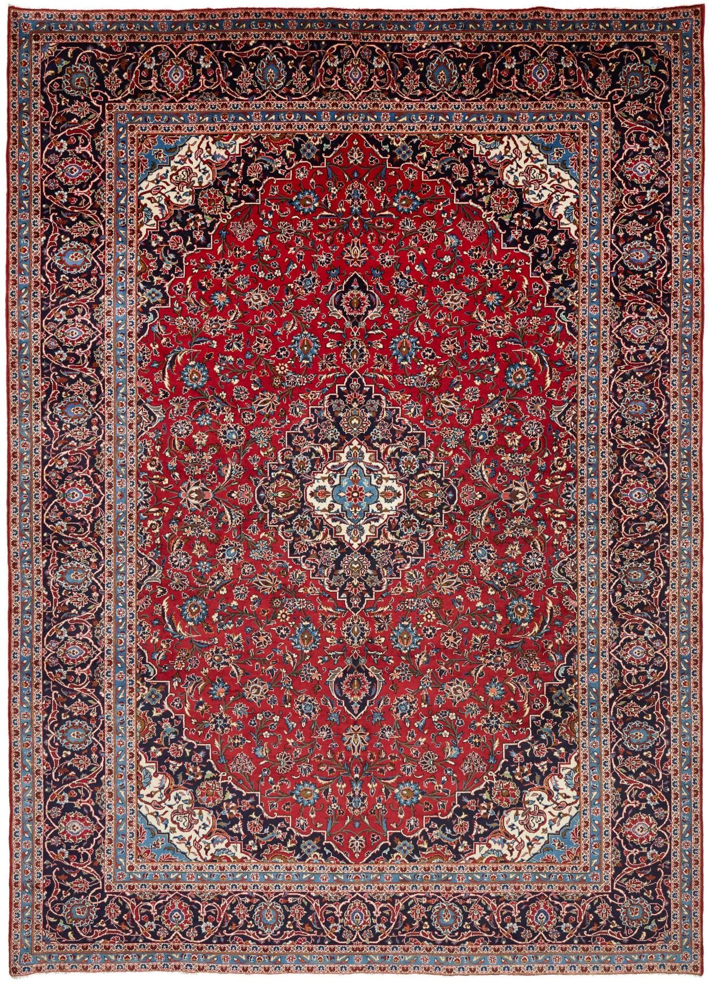 Kashan Teppich 293 x 403 cm, florale Muster, handgeknüpft, Perserteppich
