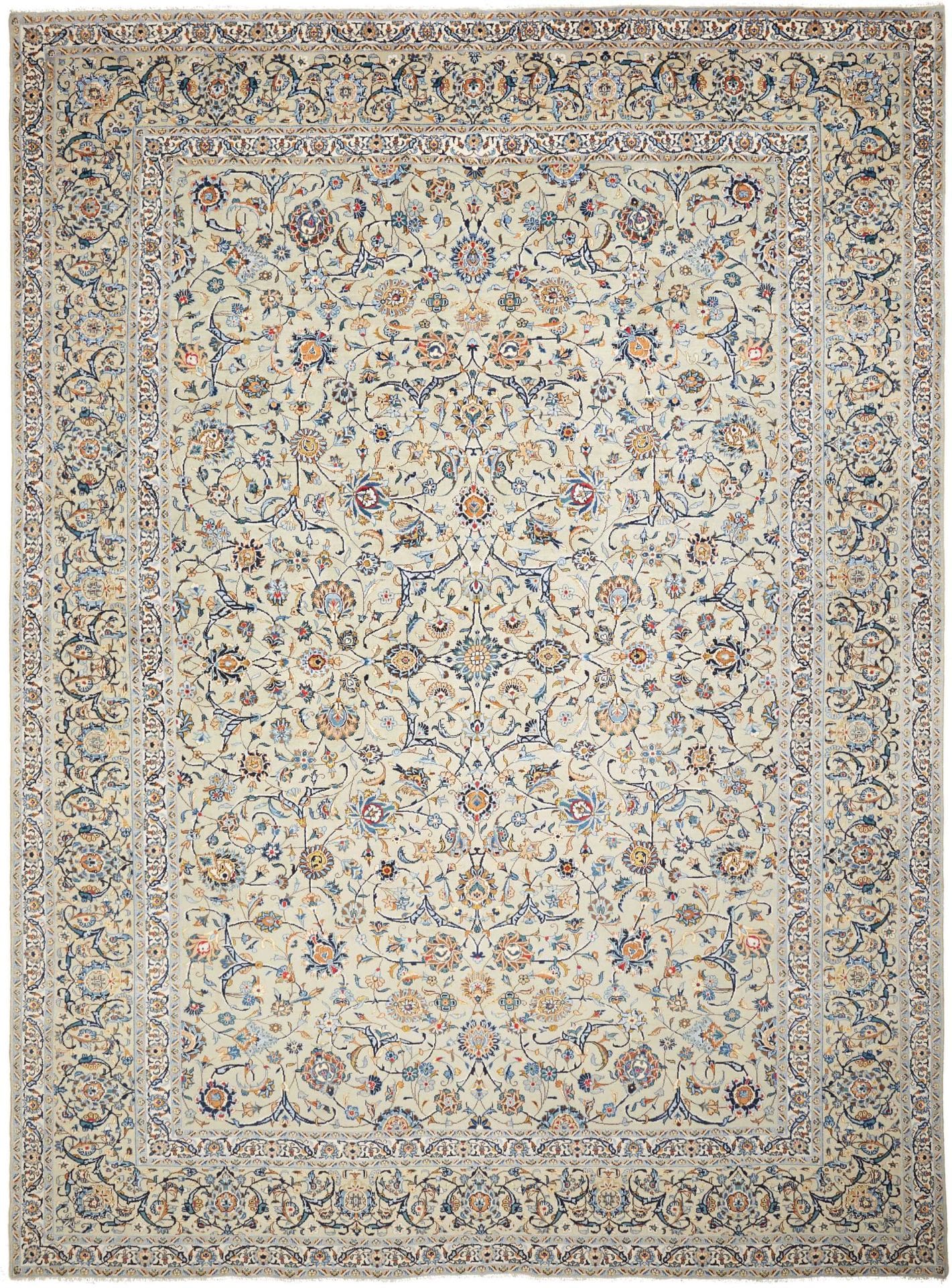 Kashan Teppich 303 x 415 cm, florale Muster, handgeknüpft, Perserteppich