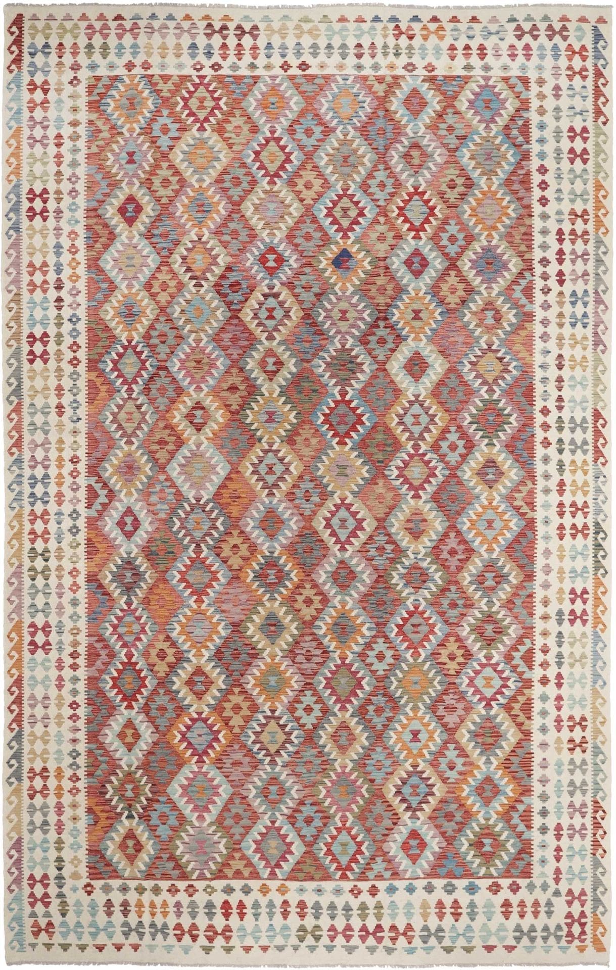 Kelim Teppich 303 x 483cm, handgewebt, rustikales Flair, Wolle