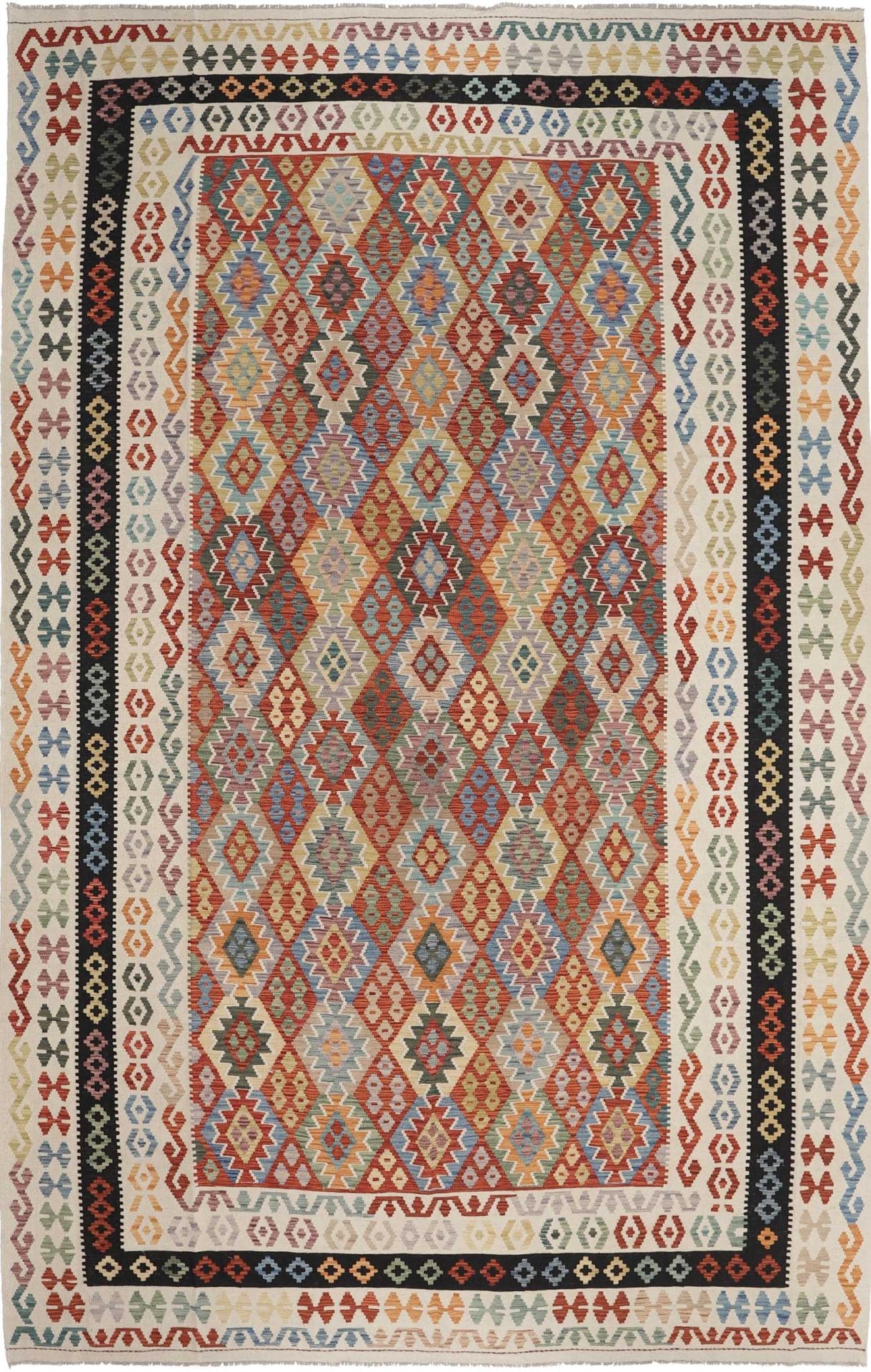 Kelim Teppich 329 x 495cm, handgewebt, rustikales Flair, Wolle