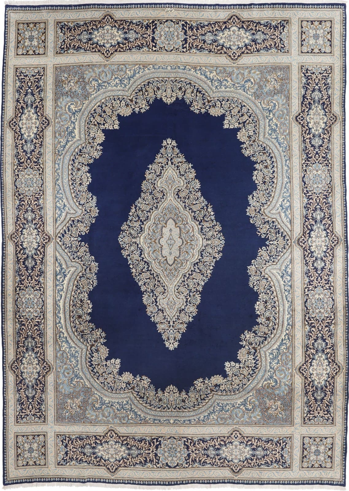Kerman Perserteppich 417x305 cm | Handgeknüpft | Blau Beige H1