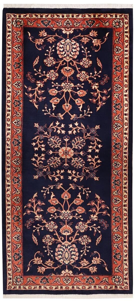 Läufer Perserteppich Sarough 196x88 cm Dunkelblau, handgeknüpft