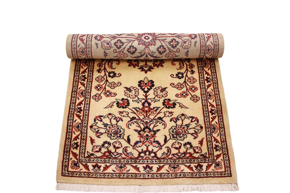 Läufer Sarough Perserteppich Wolle 206x91 cm Beige, handgeknüpft