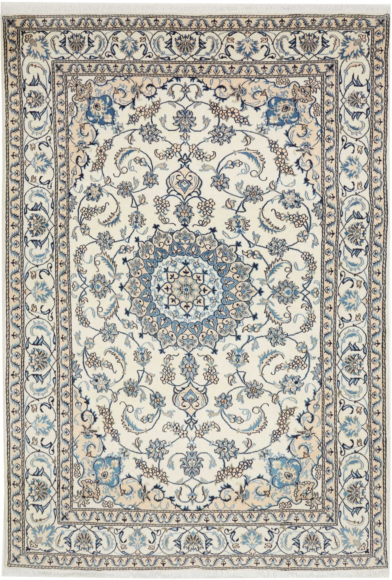 Nain Teppich 201 x 295 cm, florale Muster, handgeknüpft, Perserteppich