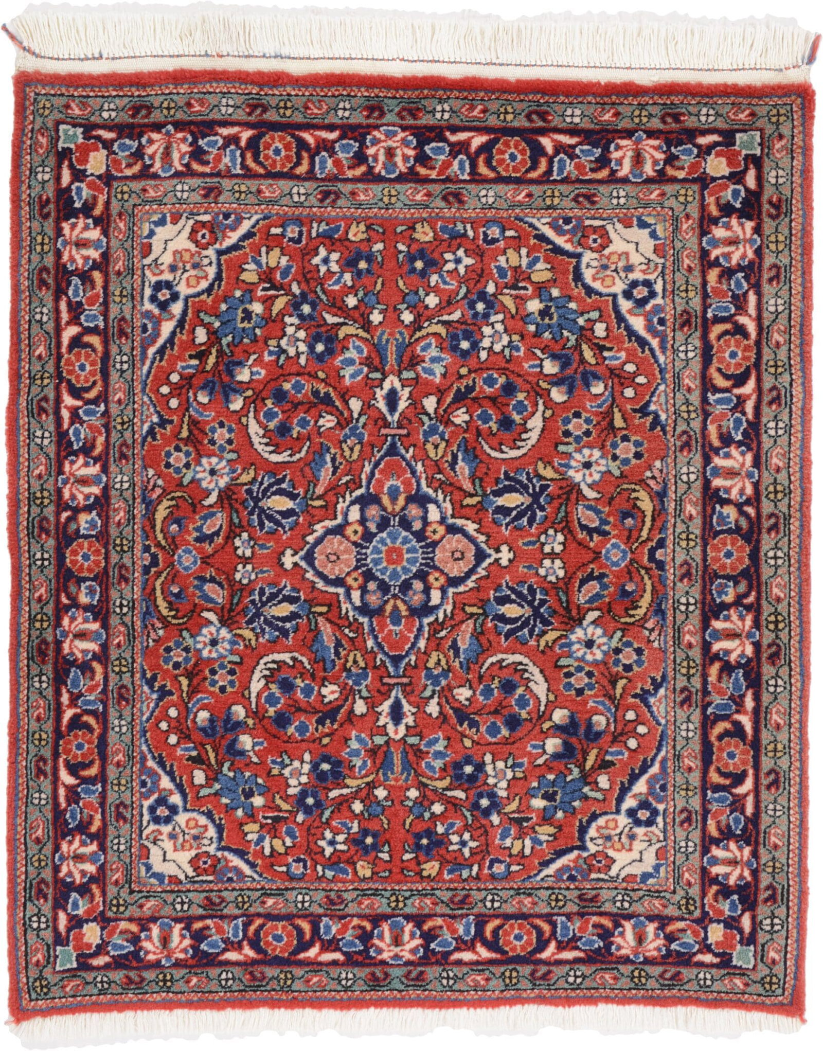 Orientteppich Sarouk 87x75 cm, handgeknüpft, rot-blau, Vintage