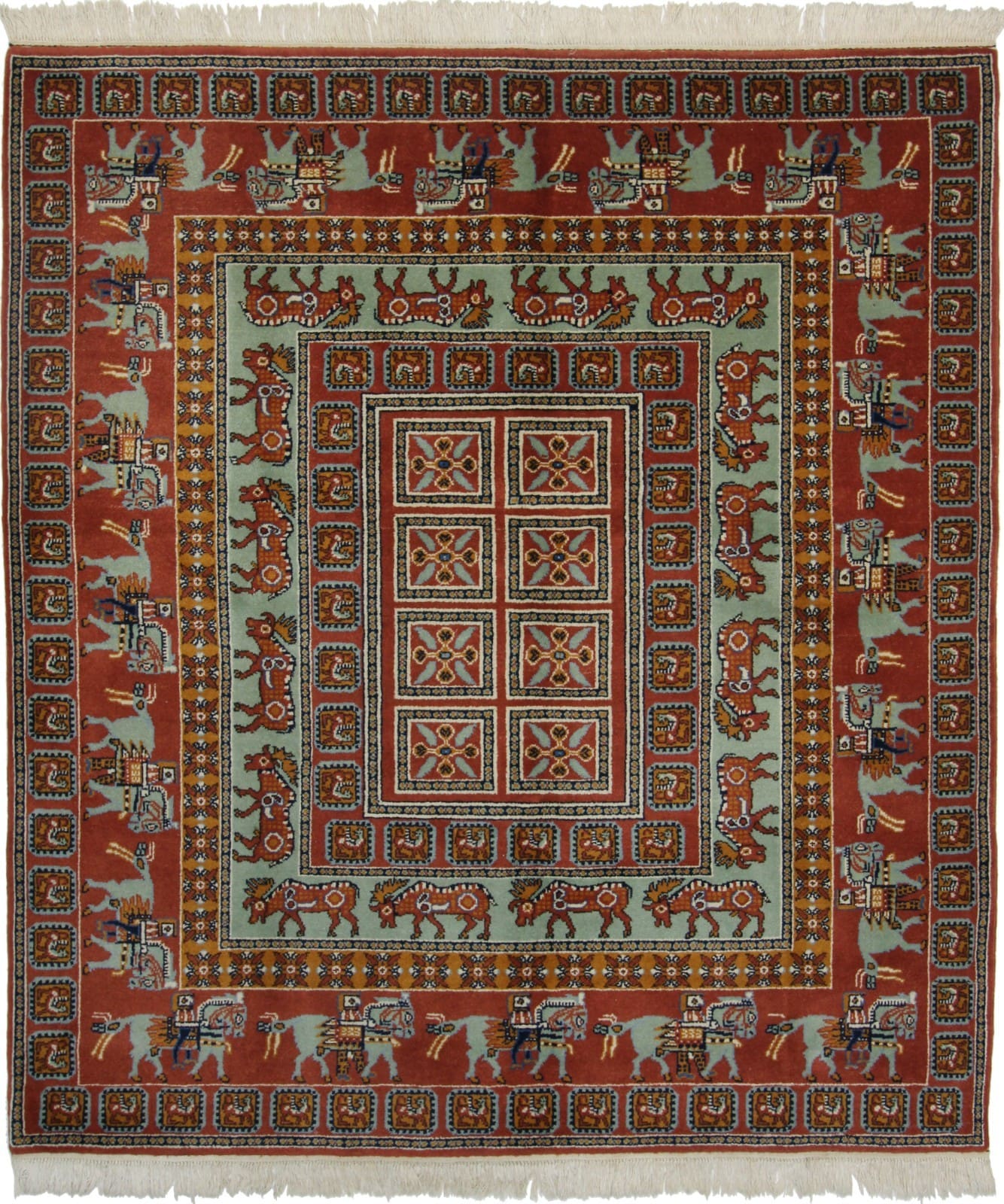 Original Handgeknüpfter Indo Teppich Pazyrik Design 202 x 201 cm - handgeknüpft