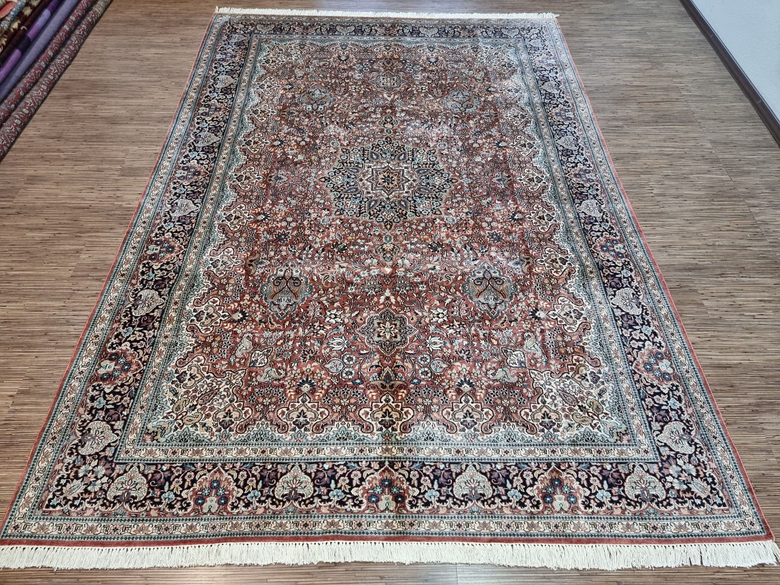 Original Indischer Kachmir Ghom Seide Teppich 307x211 cm, 600.000 Knoten, handgeknüpft