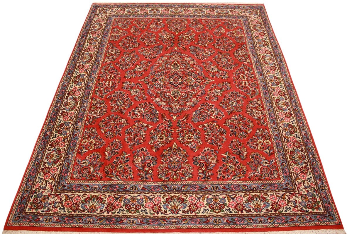 Perser Teppich Sarough 276x217 cm Rot, Blumenmuster, handgeknüpft