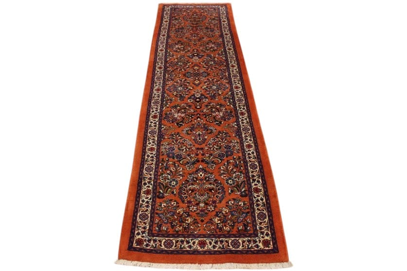 Perser Teppich Sarough 313x82 cm, originelle Blumenmuster, handgeknüpft