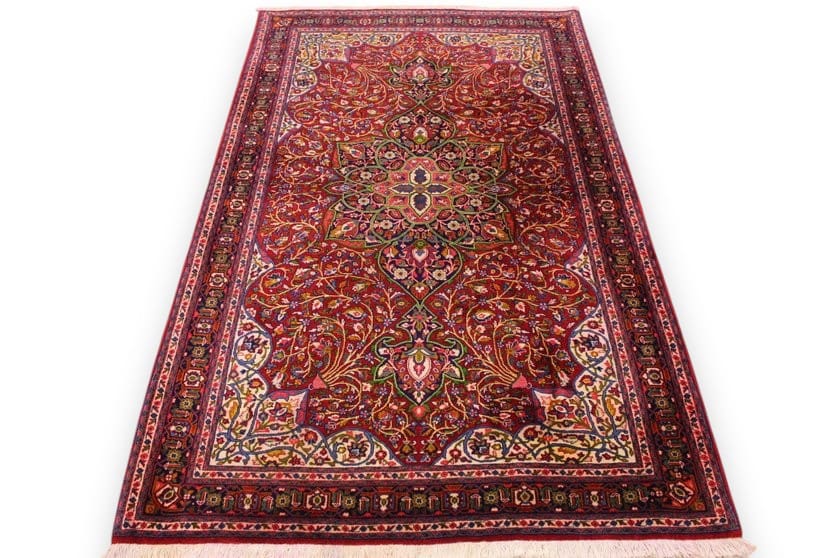 Perserteppich Sarough 202x133 cm Rot, Blumenmuster, handgeknüpft