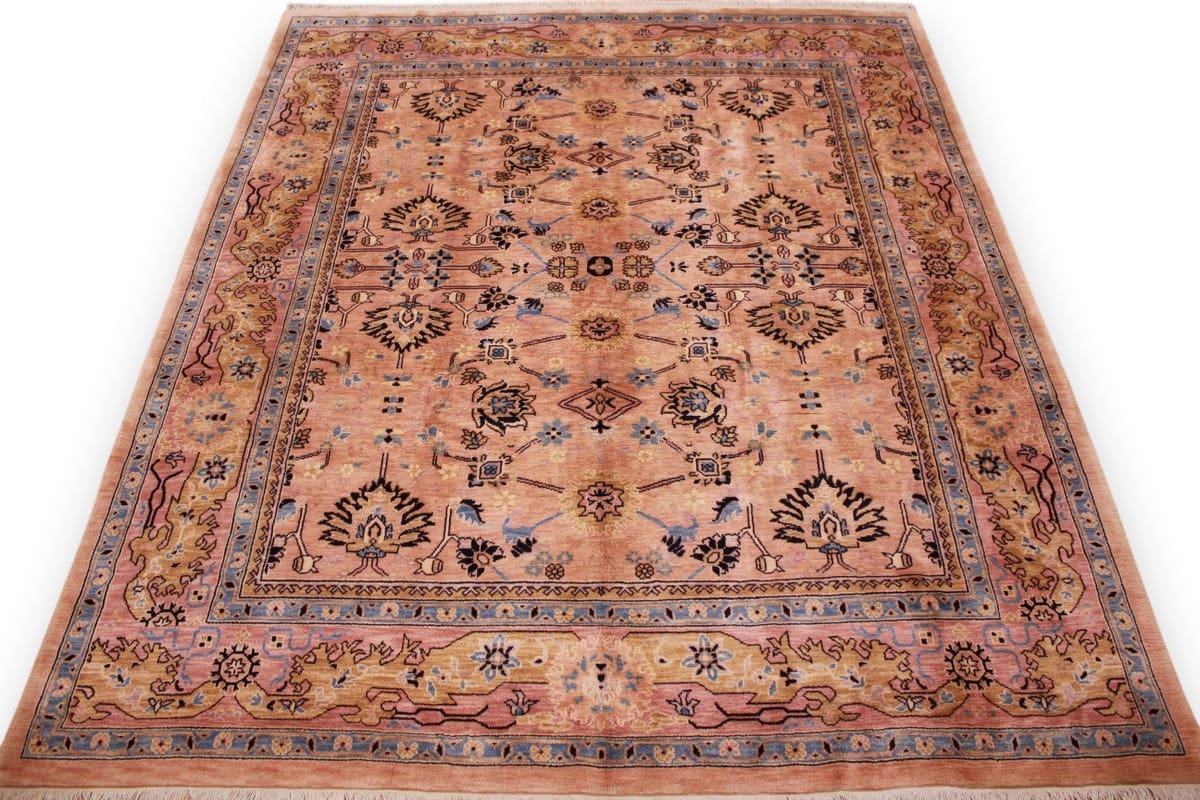 Perserteppich Sarough 302x251 cm Hellrosa, florales Design, handgeknüpft