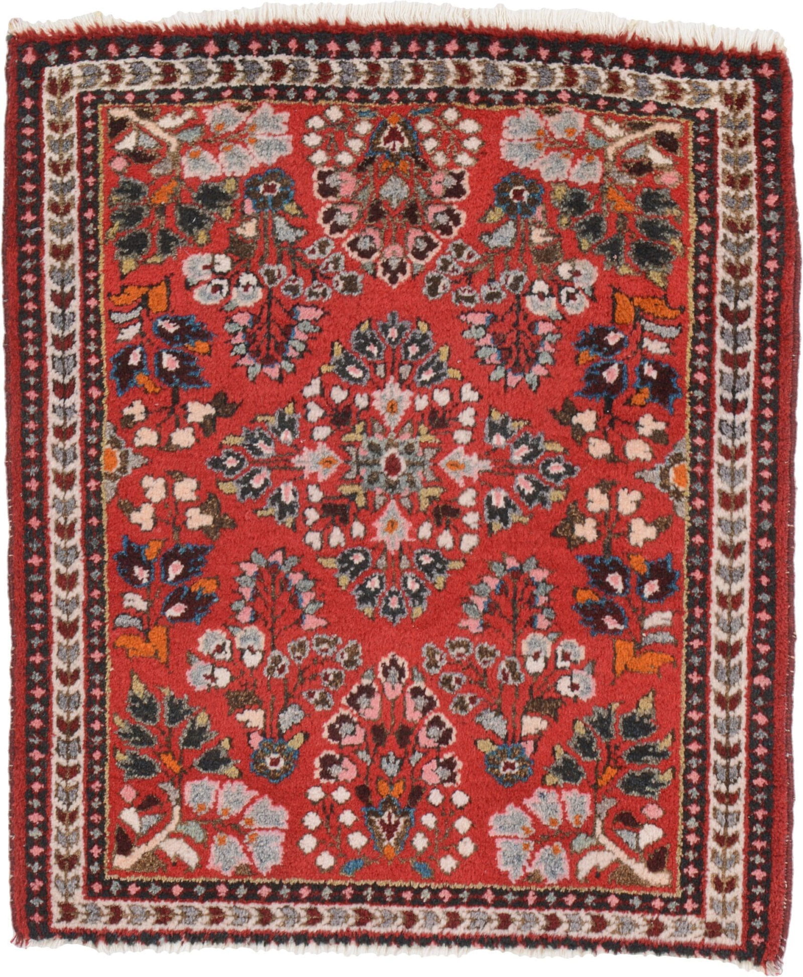 Sarouk Orientteppich 74x65 cm, handgeknüpft, rot-blau, vintage