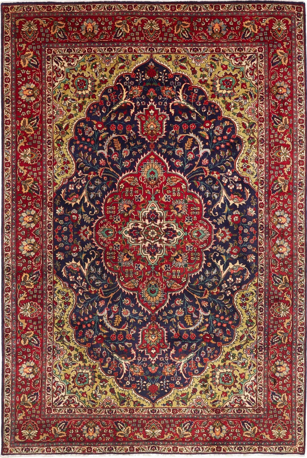 Täbriz Teppich 203 x 293 cm, florales Design, handgeknüpft, Perserteppich