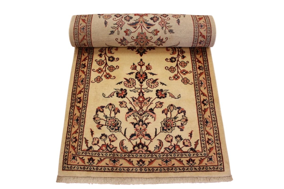 XXL Läufer Perserteppich Sarough 416x88 cm Beige, handgeknüpft