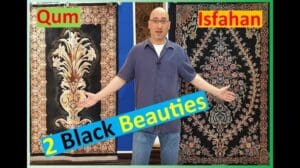 2 Wunderschöne Schwarze Perserteppiche - 1 Qum-Seidenteppich & 1 Feiner Isfahan-Teppich