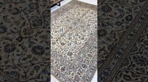 404 x 290cm handgeknüpfter persischer Kashan Creme-Wollteppich