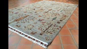 Afghan Kharjeen-Teppich handgefertigt aus Wolle mit pflanzlichen Farbstoffen, abgeschlossen mit einer Spulenfransen - 308306
