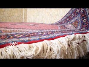 Handgewebter Teppich Rizmahi Ardabil, Kasmeh-Muster, Lajack Bijar, in Blau und Orange, Teppich- und Wandteppichgeschäft Shakouri, Shakour