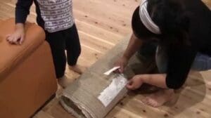 Ich kaufe einen Teppich für das Wohnzimmer bei IKEA.