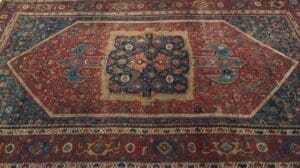 Persischer Bidjar aus dem 19. Jahrhundert im geometrischen Muster in Burgunder, Französisch Blau und Marinefarben 1800